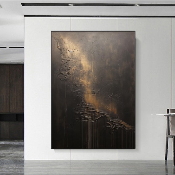 Black Wabi Sabi Art on Canvas Brown Black Painting Black Minimalist Art Wabi Sabi Painting Black Minimalist Wall Art For Living Room Decor