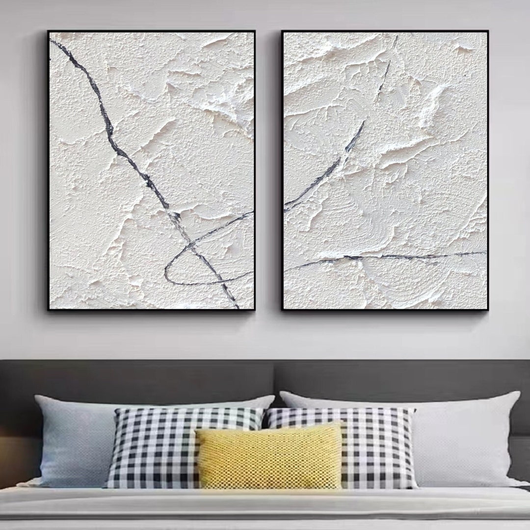 Set of 2 Large White Wall Art White Painting Nordic Abstract Etsy