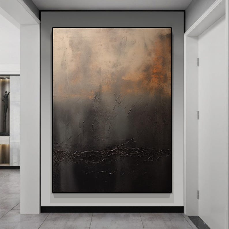 Black Minimalist Painting Gold Abstract Painting Black Gold Wall Art