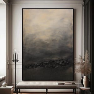 Black Texture Painting on Canvas Wabi-Sabi Wall Art Black 3D Textured Wall Art Black Wall Art Gold Abstract Painting Modern Wall Decor
