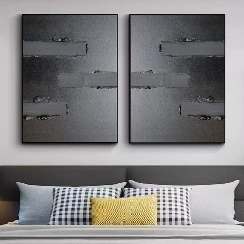 Oversized Painting Set of 2 Wall Art Minimalist Painting Black Etsy