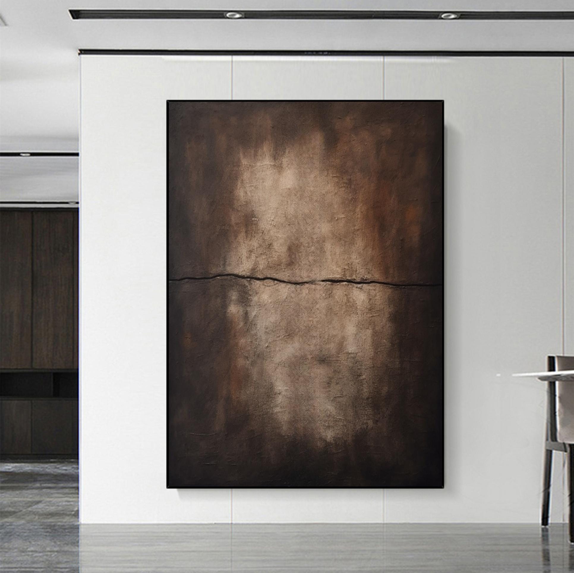 Large Brown & Black Abstract Oil Painting Brown Wabi Sabi Wall Art ...