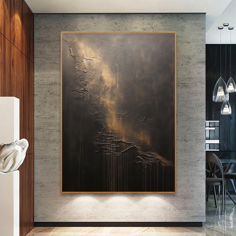Black Wabi Sabi Art on Canvas Brown Black Painting Black Minimalist Art Wabi Sabi Painting Black Minimalist Wall Art For Living Room Decor image 2