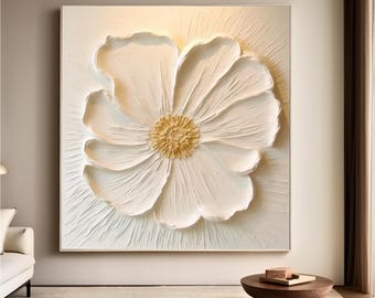 Beige 3D Original Flower Painting on Canvas Creamy Textured Wall Art  Floral Art Original Heavy Texture Painting Beige Abstract Floral Decor