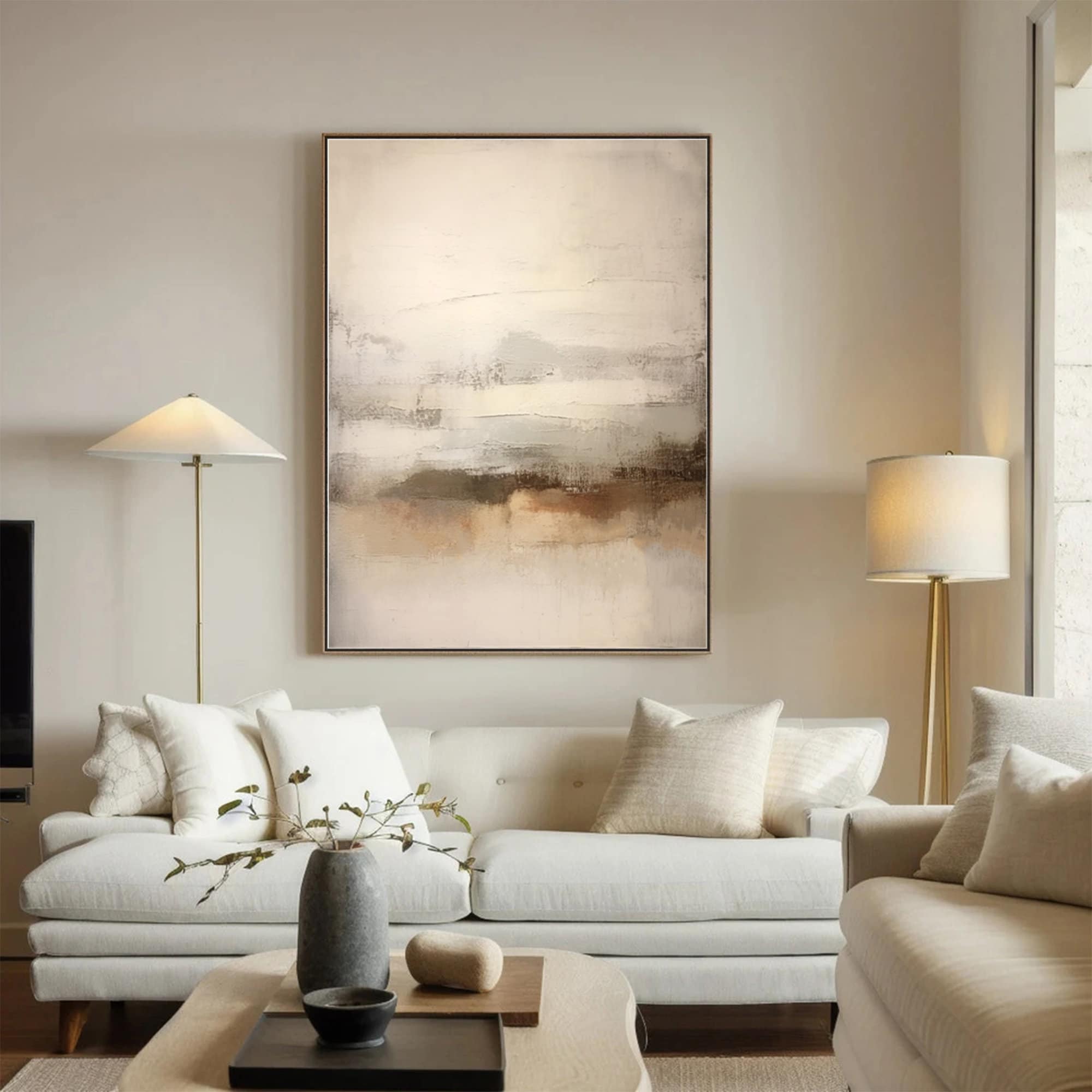 Large Brown Wabi Sabi Wall Canvas Beige Abstract Painting Beige ...