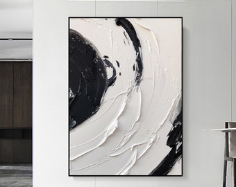 Dipinto astratto color avorio strutturato, tela nera e beige