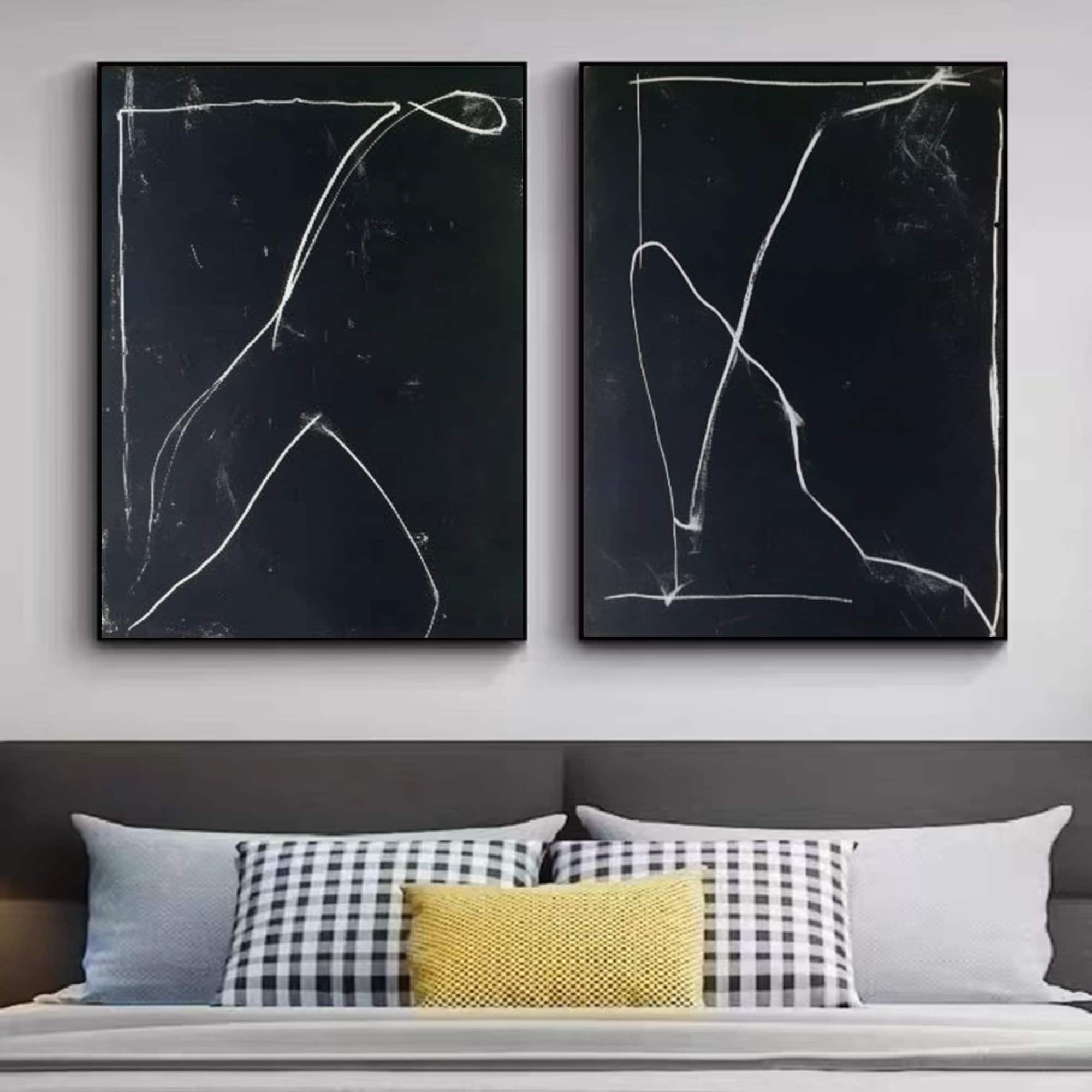 Large Black Wall Art Set of 2 Black Textured Wall Art Set of 2 Black ...