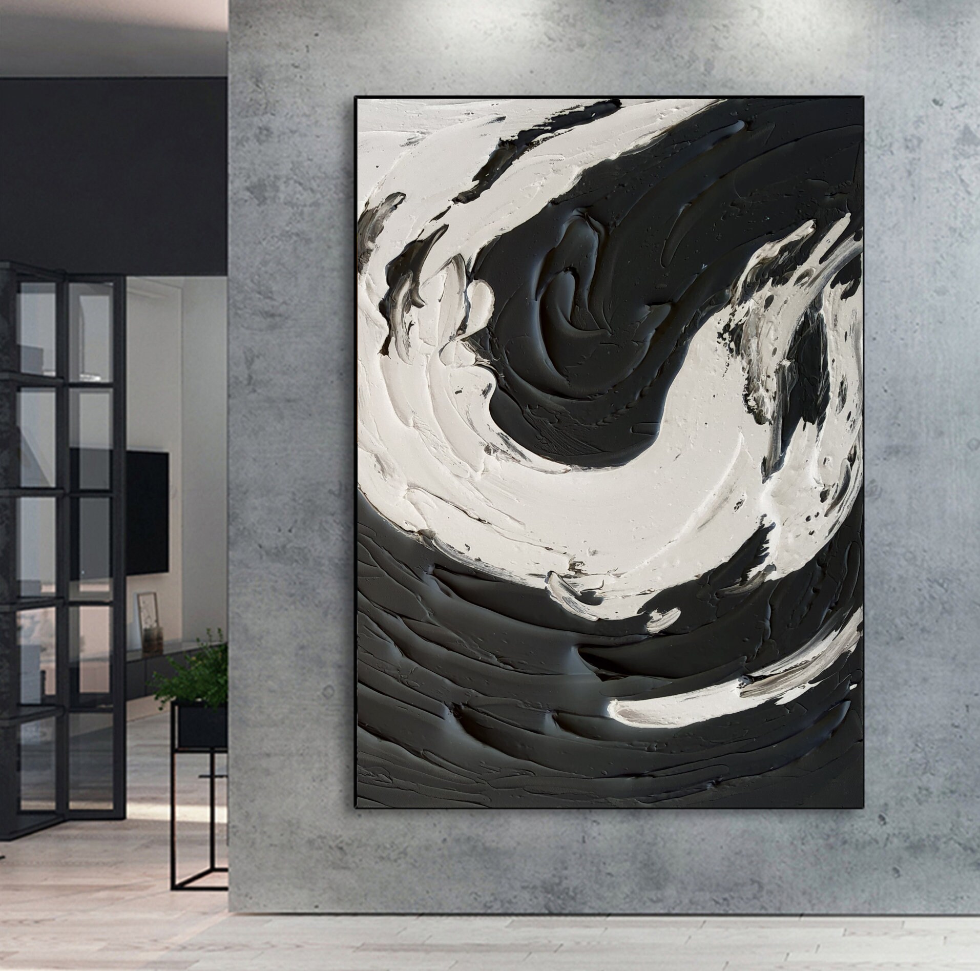 Slyart Black and White Canvas Wall Art, Framed Abstract Oil Painting on  Canvas Textured Contemporary Wall Art, Minimalism Black and White Painting