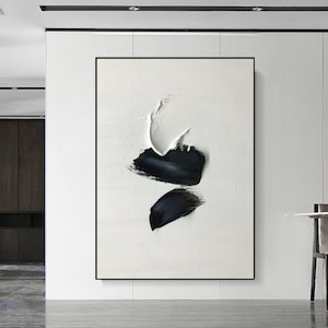 Black White Texture Painting Wall Minimalist Art 3D Textured Painting Framed Canvas Art Beige Textured Wall Art Minimalist Wall Decor