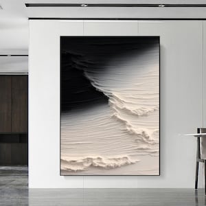 Large Grey Abstract Painting ,Black  Textured Canvas Art,White Minimalist Wall Art,Textured Hand Painting,Modern Stylish Living Room Decor