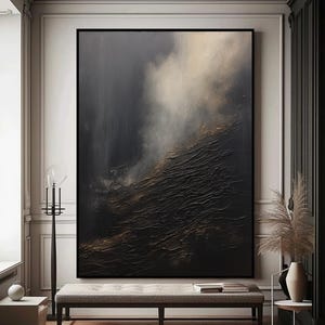 Black Painting Wabi-Sabi Wall Art Texture Painting on Canvas 3D Textured Wall Art Black Wall Art Gold Abstract Painting Modern Wall Decor