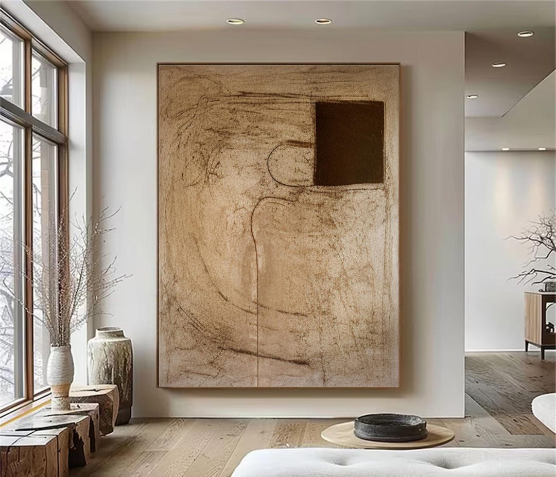 Beige Brown Wabi Sabi Wall Art Brown Abstract Painting Beige Minimalist ...