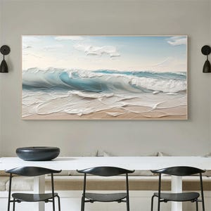 Original 3D Textured Ocean Wall Art Original Plaster Style Beach Painting on Canvas Sea Wave Texture Wall Art Abstract Ocean Painting