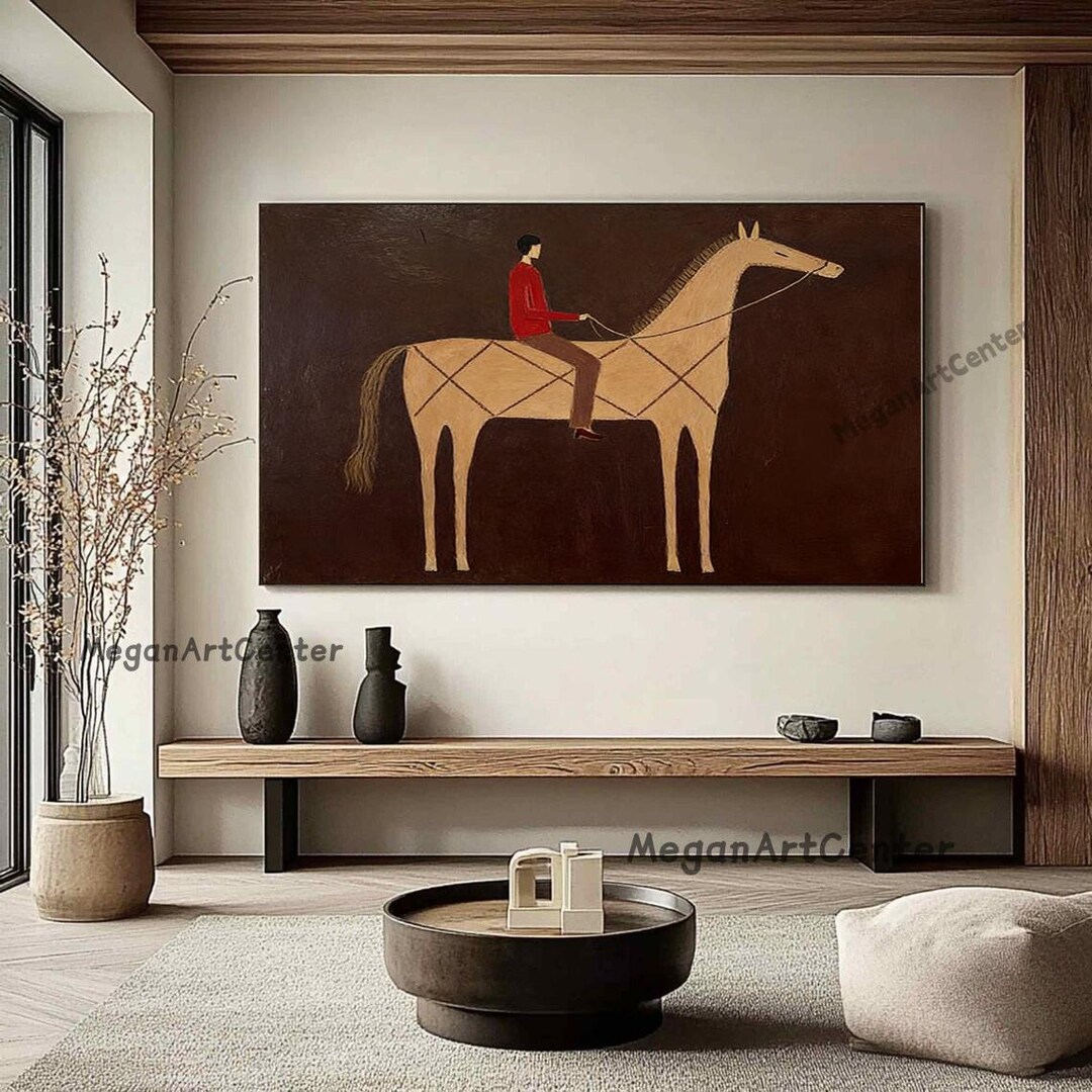 Japandi Abstract Cowboy Rodeo Oil Painting Large Textured Canvas Wall ...