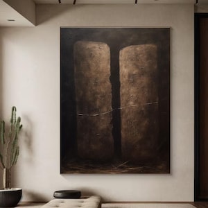 Large Wabi-Sabi Wall Art Black Abstract Painting Brown Black Wall Painting Brown Modern Minimalist Wall Art Handmade Abstract Wall Decor