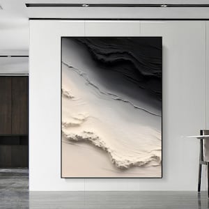 Large Grey Abstract Painting ,White 3D Textured Canvas Art,Black Minimalist Wall Art,Textured Wall Painting,Modern Stylish Living Room Decor