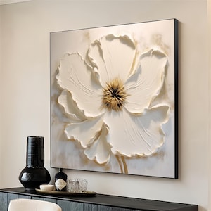 Original Flower Oil Painting On Canvas, Large Flower Wall Art, Abstract Minimalist Painting, Custom Floral Wall Art Living Room Decor Gift