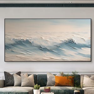 Large 3D Ocean Oil Painting On Canvas,Original Texture Ocean Painting,Hand Painted Modern Art,Texture Ocean Wave Wall Art Living Room Decor