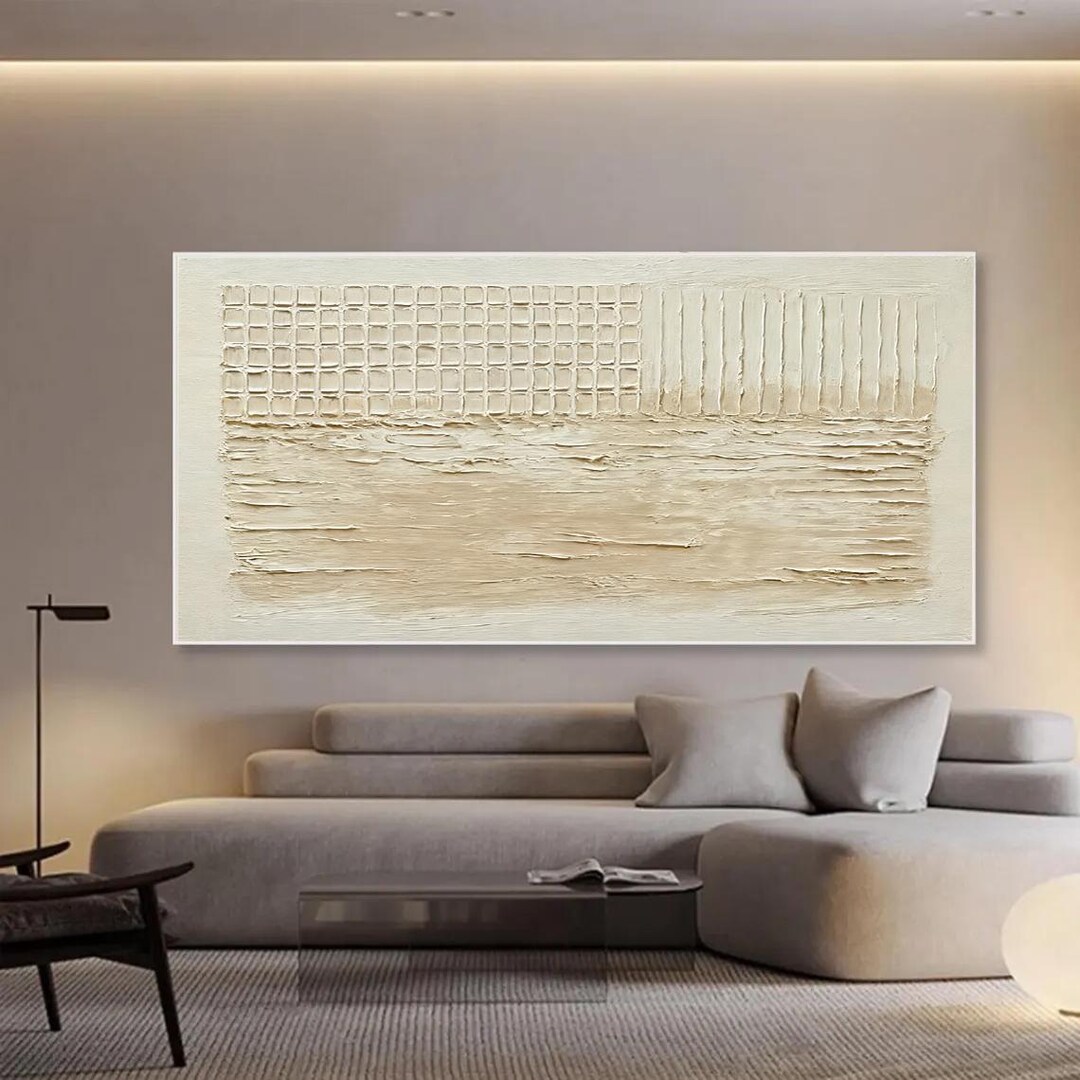 Minimalist Wabi Sabi Beige 3D Wall Art, Large Neutral Plaster Painting ...