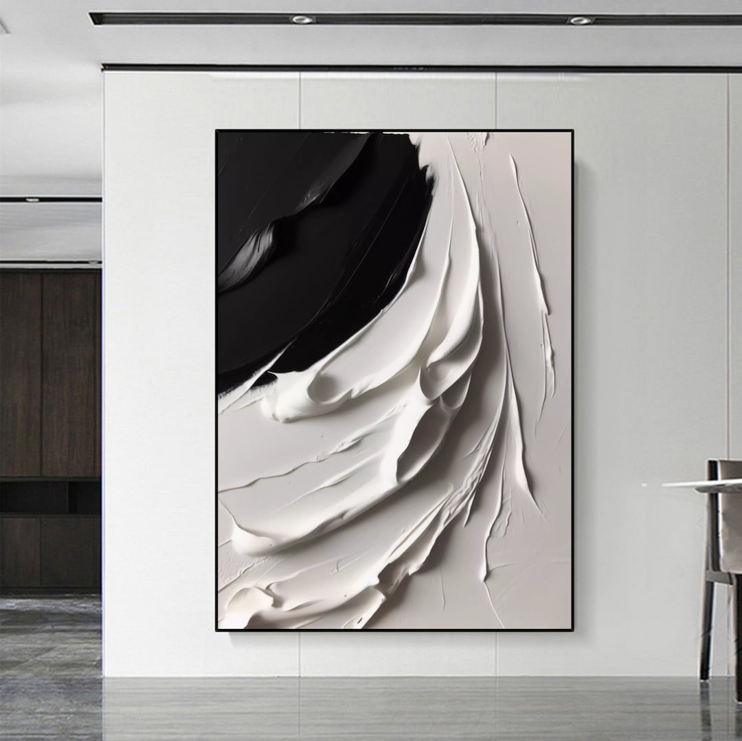 Large Original Black and White Painting 3D Textured Art White 3D