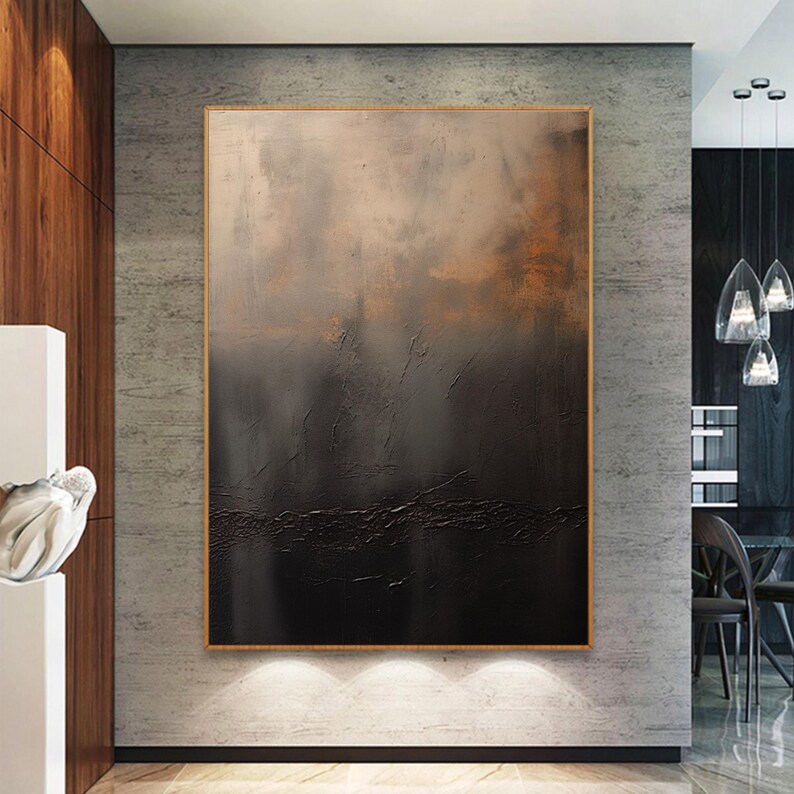 Black Minimalist Painting Gold Abstract Painting Black Gold Wall Art