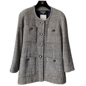 Pre-loved] Chanel Tweed Houndstooth Coat - Black/Cream