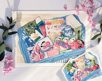 Asian Convenient Store Snacks Matte Art Print Vinilo Pegatinas / Decoración de habitaciones / Ilustración digital