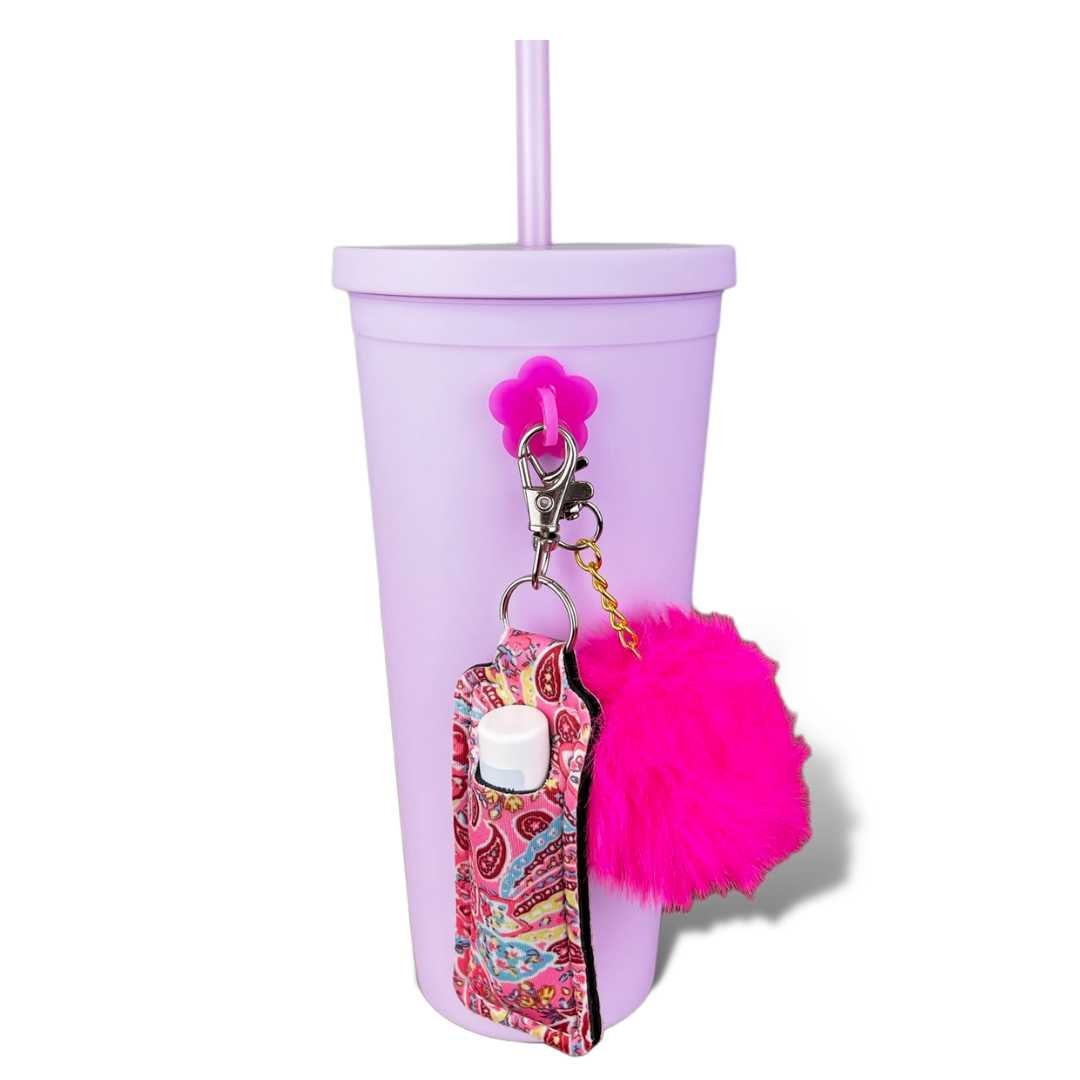 CharCharms Cow Print Holder with Pink Puff Water Bottle Charm