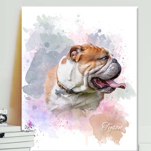 Custom dog portrait from photo, photo to painting, aquarelle, digital watercolor portrait, pet portrait, Pet Memorial Gift canvas print.