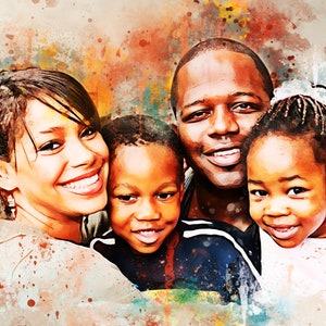 Custom portrait, portrait from photo, photo to painting, christmas gift, watercolor portrait, family portrait, canvas print.