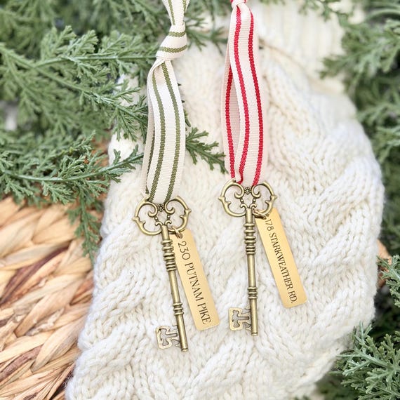 Personalized First Christmas Key Ornament, First Home Ornament Gift, New House Skeleton Key, New Home Christmas Decor, Hostess Gift, Decor