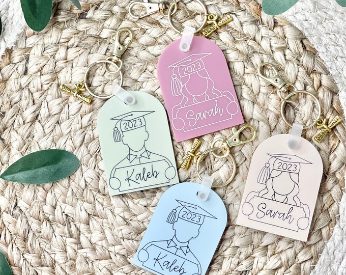 Personalized Graduation Keychain Line Art Graduate Gift Boho Keychain Minimalist Gift for Him Gift for Her Class of 2023 High School College