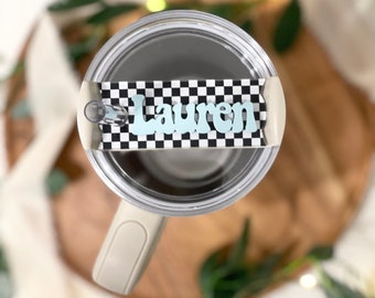 Checkered 40/30oz Stanley Quencher H2.0 Tumbler Plate Topper, Personalized Stanley Name Plate Topper, Tumbler Name Plate, Stanley Lid Tag