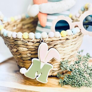 Bunny Ear Tag Initial Tag Easter Basket Tag Custom Name Tag Kids Basket Tag Bunny Tag Initial Retro Easter Decor Easter Gift Kids Boho