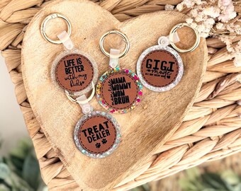 Personalized Leather Keychain: Custom Acrylic Name Tag, Bogg Bag Charm, Quote