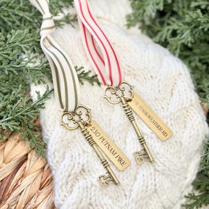 Custom engraved key ornament for new home celebration, metal Christmas tree decoration