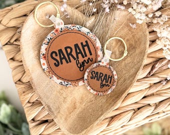 Personalized Leather Keychain: Custom Acrylic Name Tag, Bogg Bag Charm, Gift