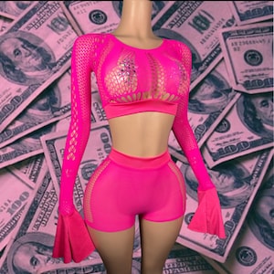 Exotic Dancewear Three Piece Fishnet Set