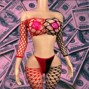 Exotic Dancewear Three Piece Fishnet Set