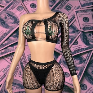 Exotic Dancewear Two Piece Fishnet Set