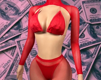 レッドエキゾチックダンスウェアセット：ワンサイズ