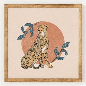 Terracotta Cheetah - Charity Vintage Lino Style Print - 70s Inspired Retro Decor - Boho Minimalist Wall Art