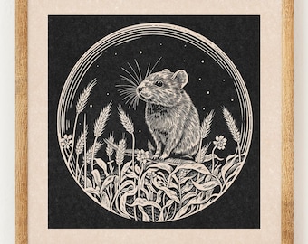 Dormouse - Charity Vintage Linography Style Print - 70s Inspired Neutral Retro Decor - Boho Minimalist Wall Art