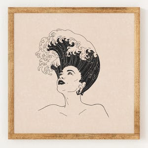 Natural Waves - Charity Vintage Lino Style Print - 70s Inspired Neutral Retro Decor - Boho Minimalist Wall Art