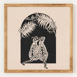 It&#39;s a Jungle out there - Charity Vintage Lino Style Print - 70s Inspired Neutral Retro Decor - Boho Minimalist Wall Art