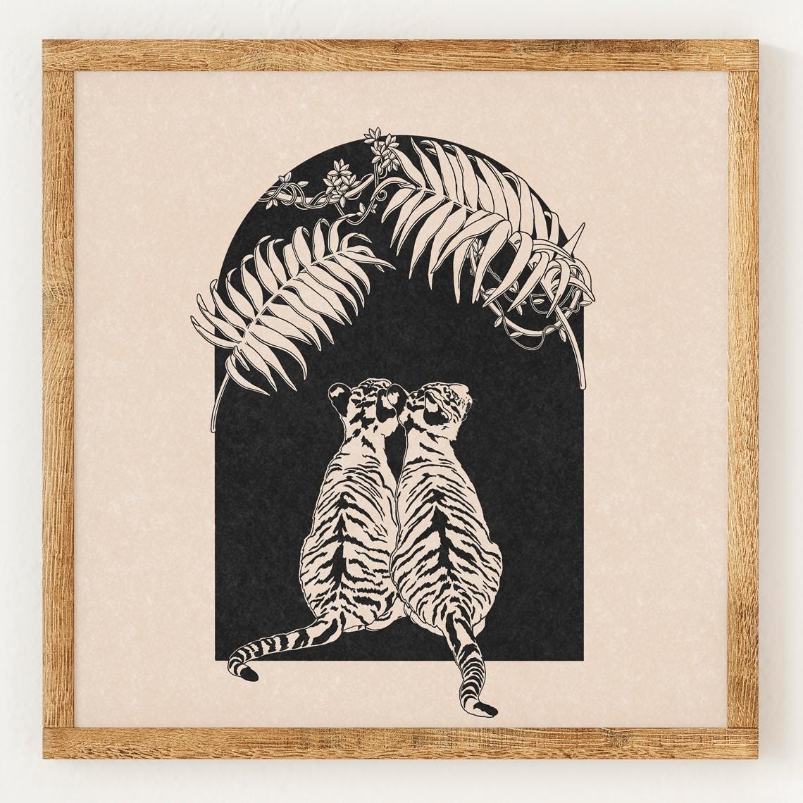 It's a Jungle out there - Charity Vintage Lino Style Print - 70s Inspired Neutral Retro Decor - Boho Minimalist Wall Art