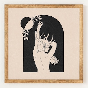 Lady of the Earth - Charity Vintage Lino Style Print - 70s Inspired Retro Decor - Boho Minimalist Wall Art