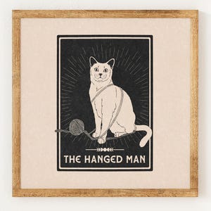 L'Appeso - Carta dei Tarocchi del Gatto - Stampa in stile Lino Vintage di Beneficenza - Decorazione Celeste con Astrologia Mistica - Arte Murale Minimalista Boho