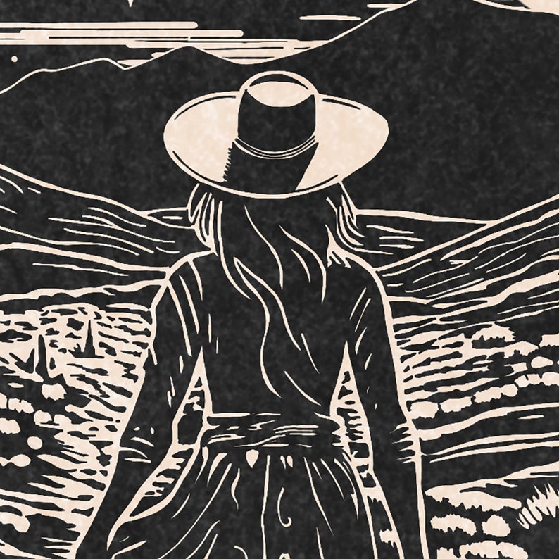 Desert Wanderer Charity Vintage Linocut Style Print Wild West Boho Wall Art Print image 2