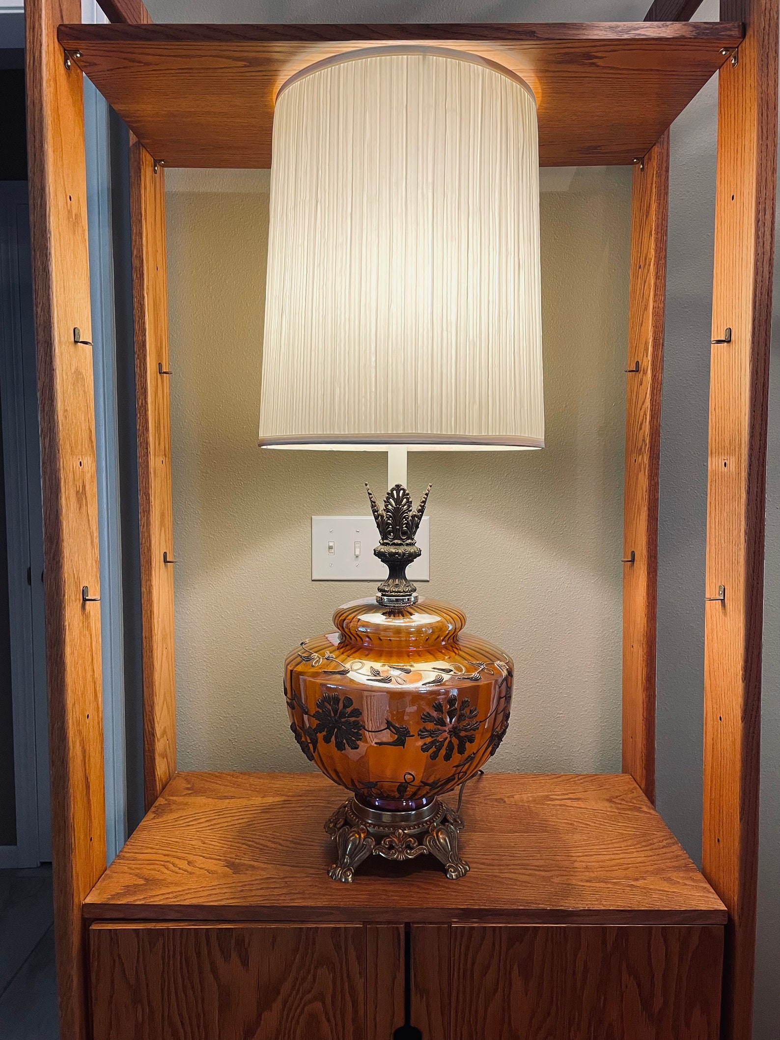 Vintage Carnival Glass Lamp W/ Brass Birds and Floral Etsy